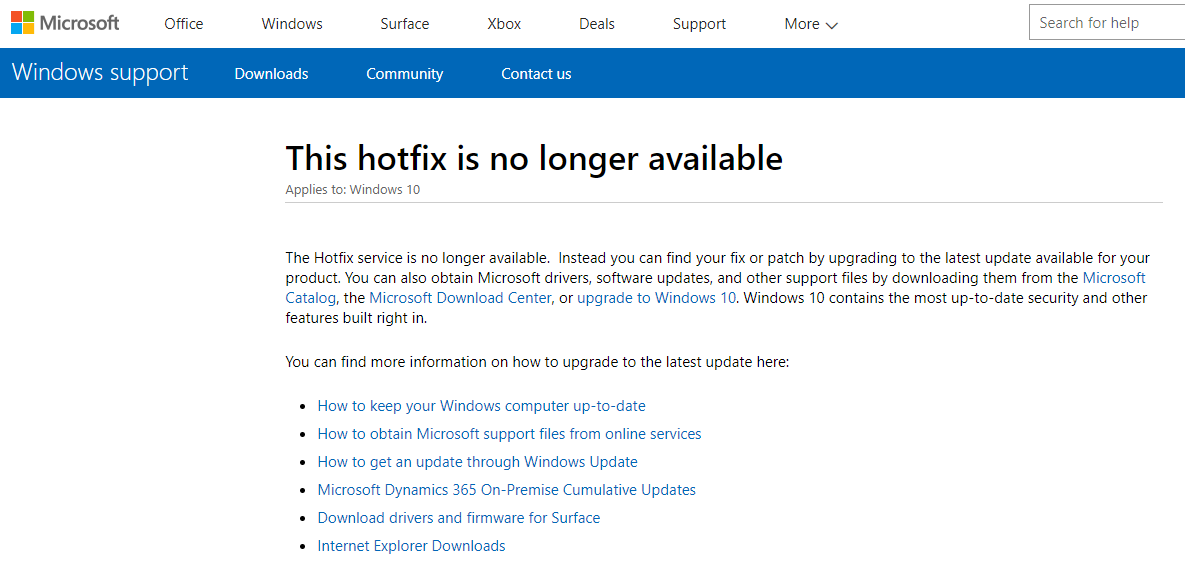 微软停止对Windows热修补（Hotfix）服务的支持
